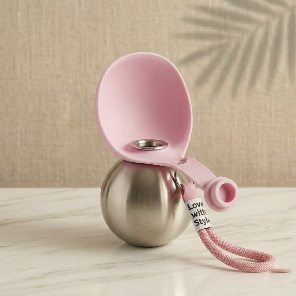 Gourde portable pour chien coloris Rose - ouverte 2-en-1