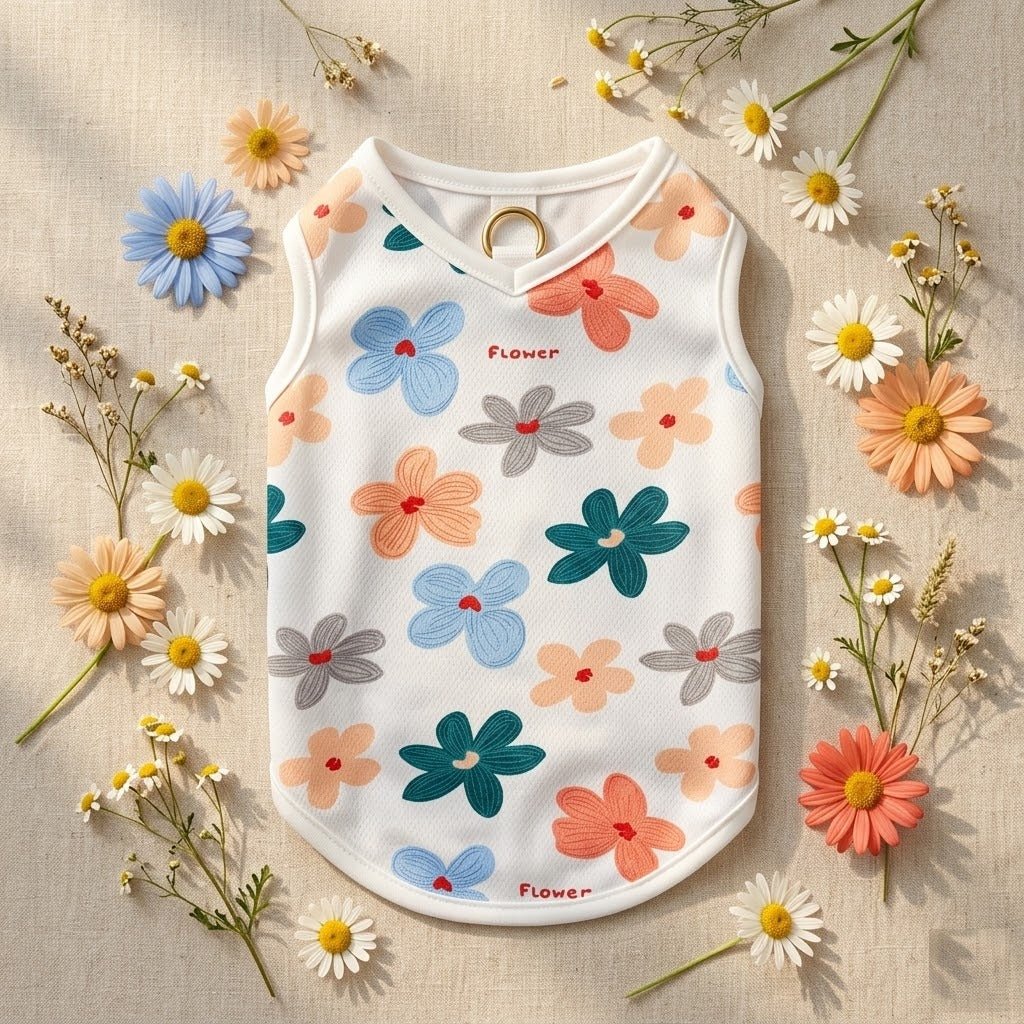 Tenue Fleurie d'Été pour chien modèle Cosmos - vue à plat