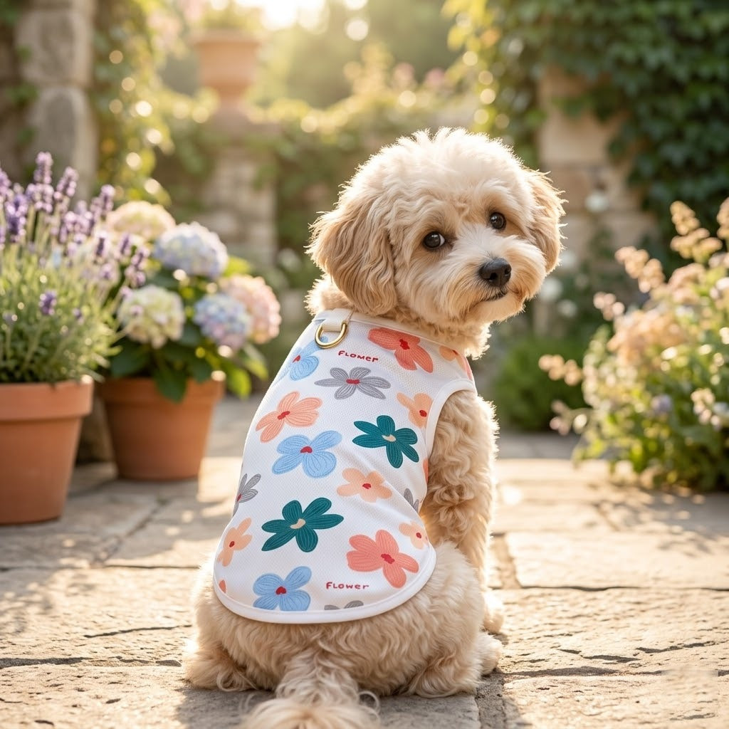 Tenue Fleurie d'Été pour chien modèle Cosmos - portée par un chien