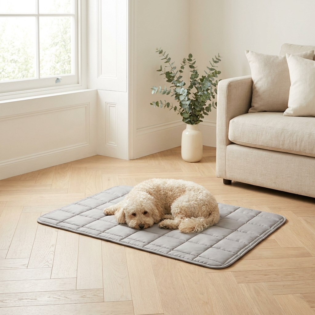 Tapis rafraichissant Patouf coloris Gris Perle - chien allonge au frais