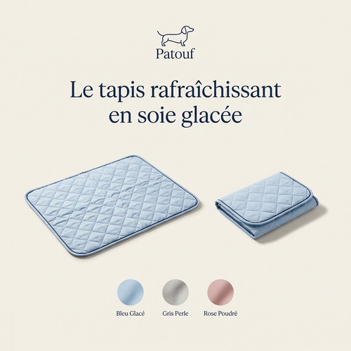 Tapis rafraichissant Patouf en soie glacee - packshot deplie et plie, 3 coloris