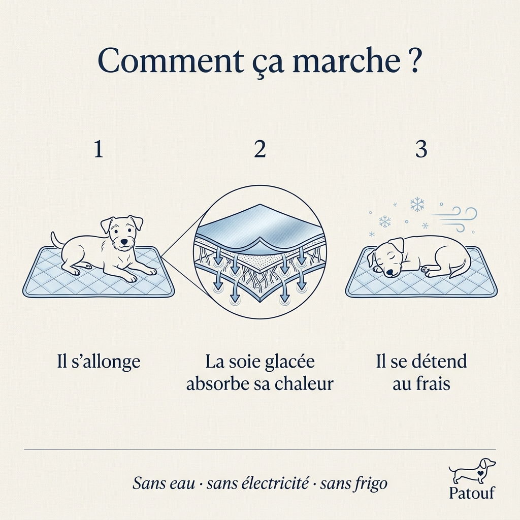 Comment ca marche - la soie glacee absorbe la chaleur en 3 etapes