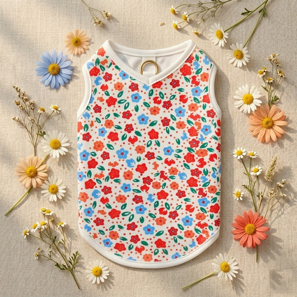 Tenue Fleurie d'Été pour chien modèle Liberty - vue à plat