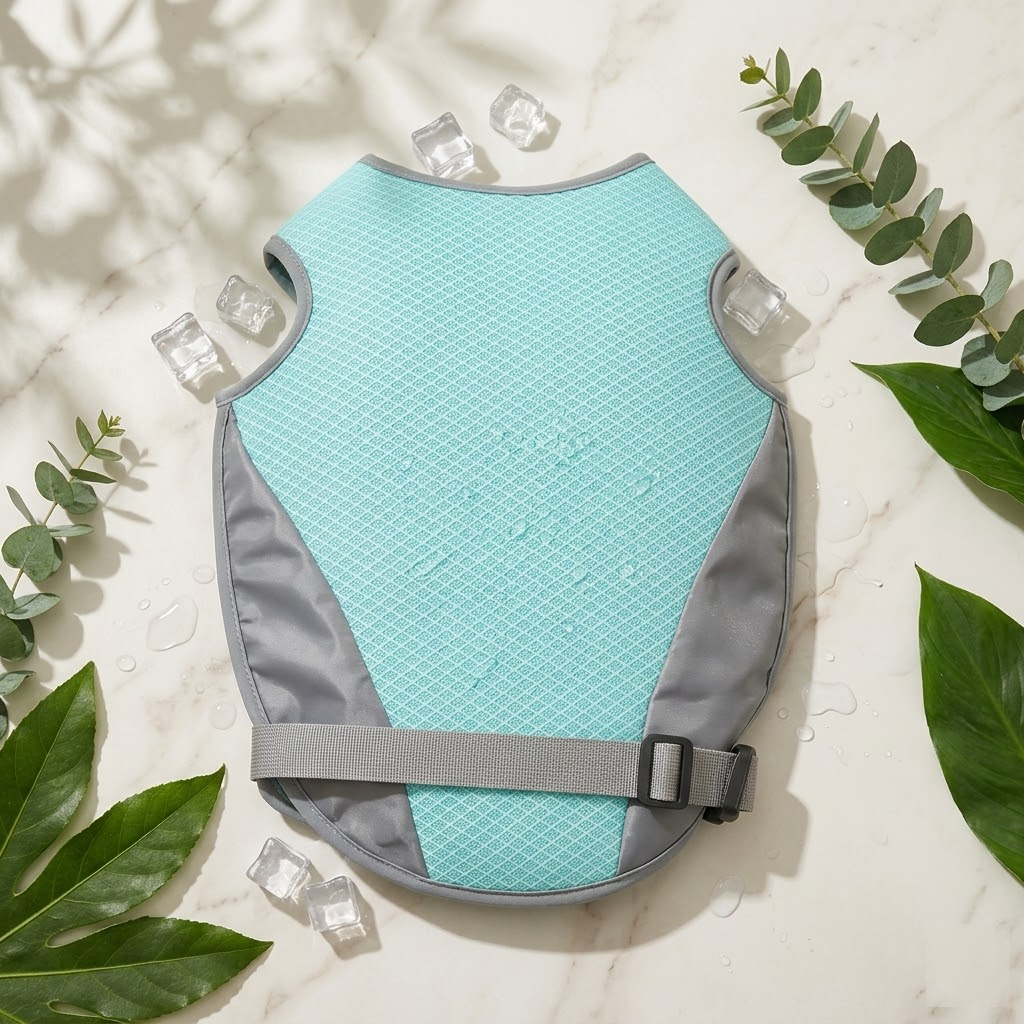 Veste rafraîchissante pour chien Bleu turquoise - vue à plat